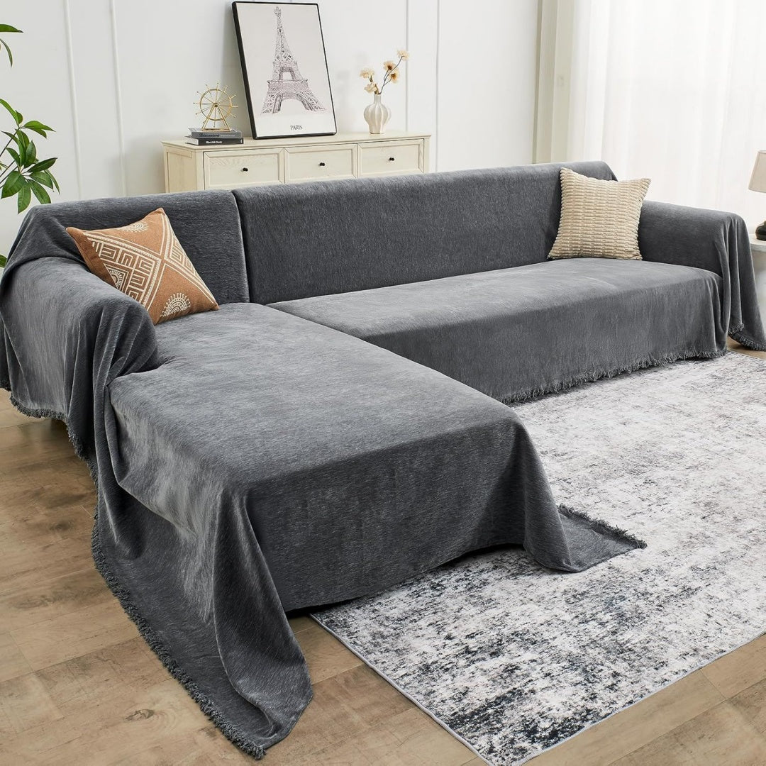 Divano da soggiorno con ante rivestimento in tessuto grigio scuro