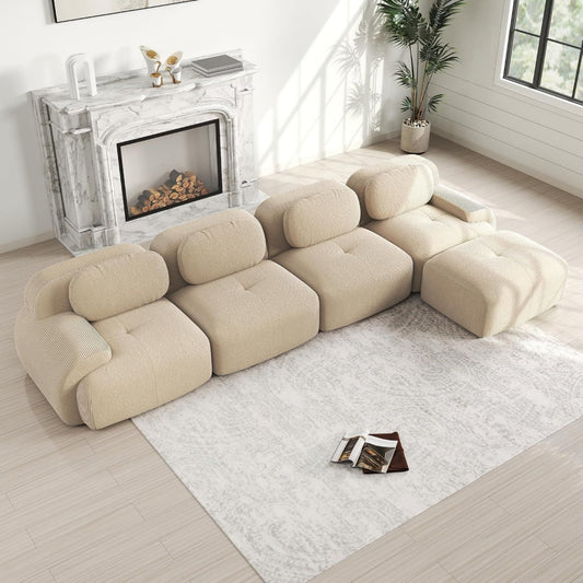 Divano confortevole beige reclinabile con braccioli